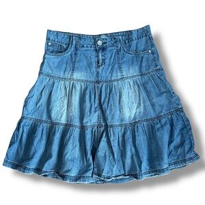 VTG 90’s Almost Famous Blue Denim Tiered Ruffle Grunge Punk Skirt